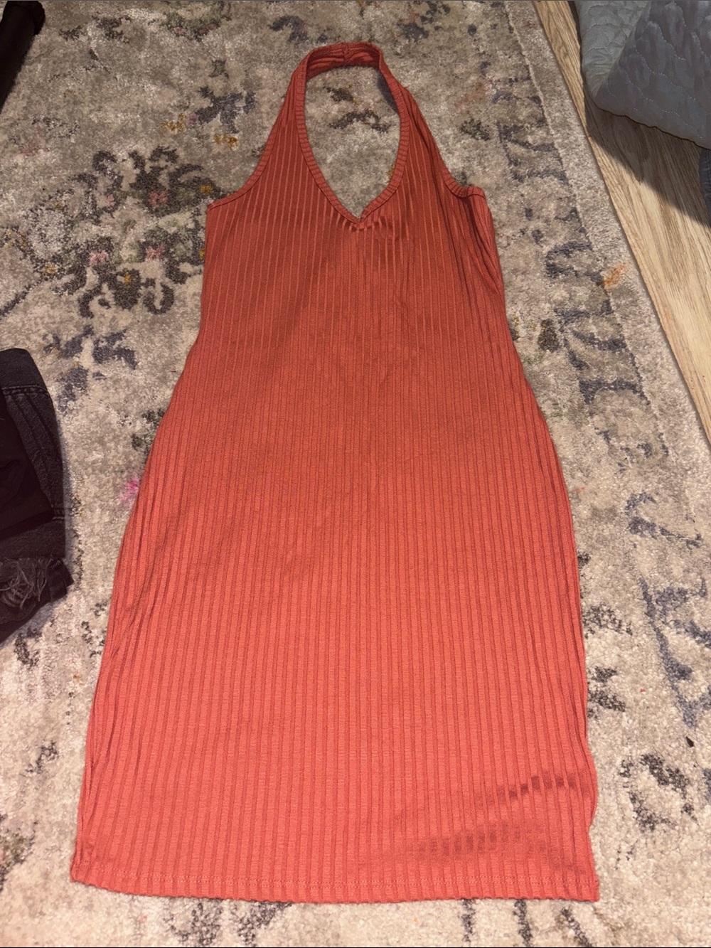 Bozzolo Ribbed Halter Midi Dress in Rust Orange